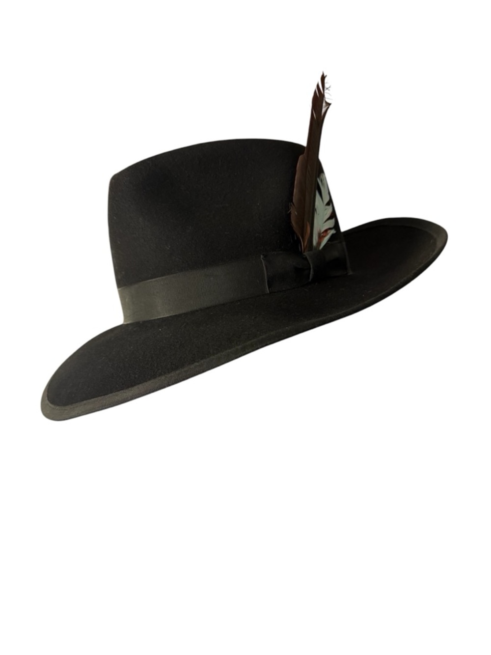 HXC Black HAT Men’s 100%wool Wide-Brim Felt Fedora with Feather WPL 5923 SZ XL